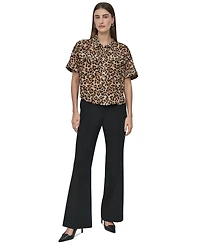 Dkny Petite Printed Short-Sleeve Button-Front Shirt