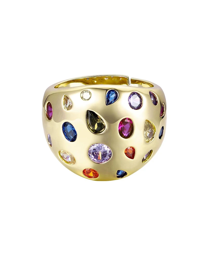 Ra 14k Gold Plated with Rainbow Cubic Zirconia Dome Ring