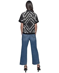 Karl Lagerfeld Paris Women's Geo-Print Button-Down Short-Sleeve Top