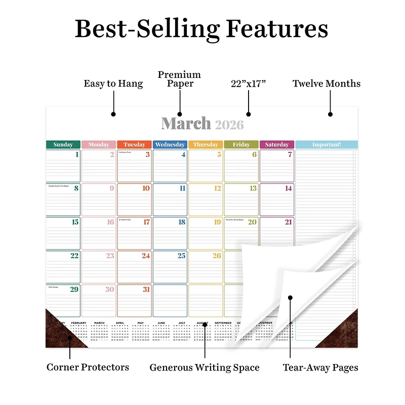 2026 Rainbow Blocks Large Desk Pad Monthly Blotter Calendar