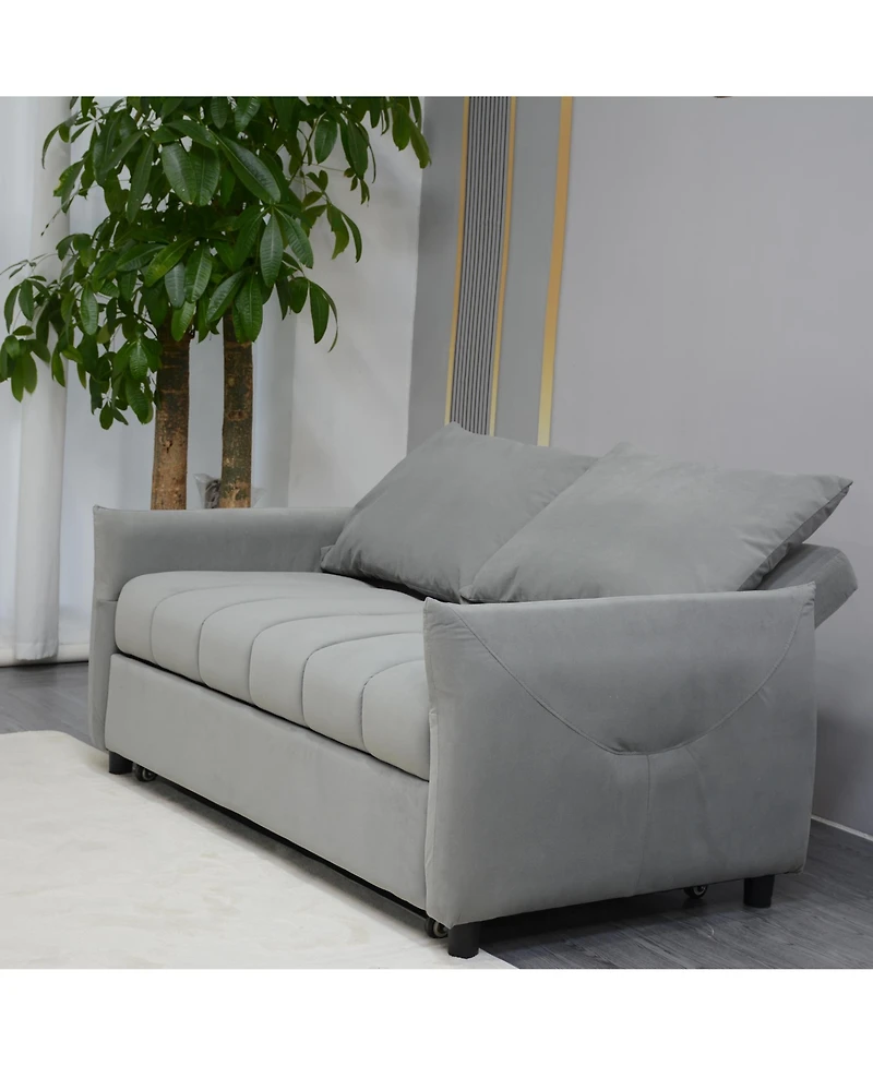 Streamdale Furniture Convertible Velvet Sleeper Sofa Bed, Light Gray