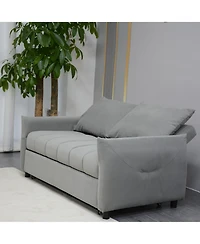 Streamdale Furniture Convertible Velvet Sleeper Sofa Bed, Light Gray