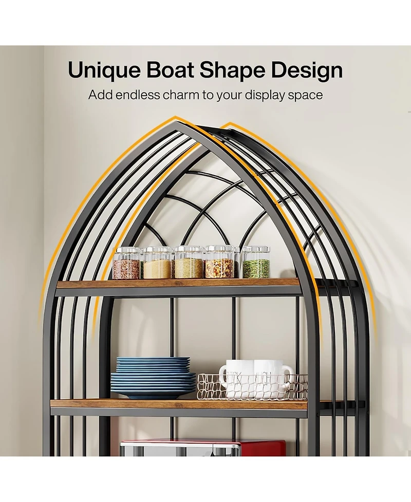 Tribesigns Tall Bookshelf, Industrial Curved Freestanding Display Shelf, Wood Storage Shelves with Metal Frame for Living Room