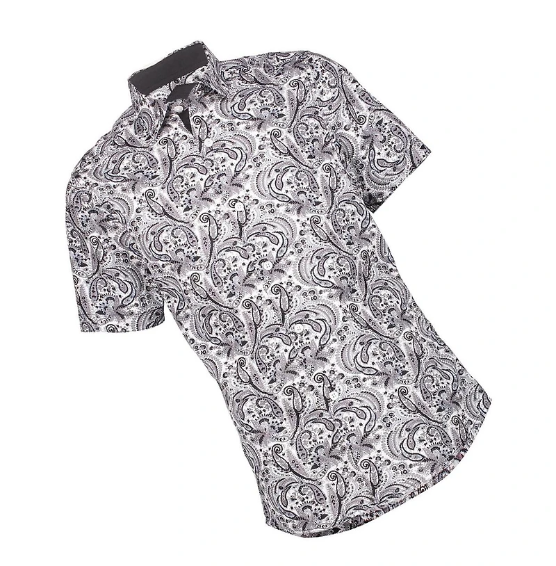 Elie Balleh Big Boys Black Paisley Slim Fit Short Sleeve Shirt