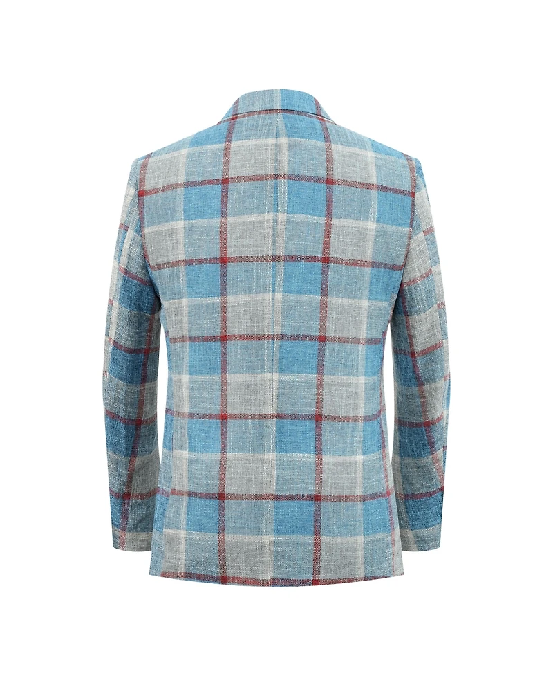 Elie Balleh Boys Blue Slim Fit Plaid Blazer