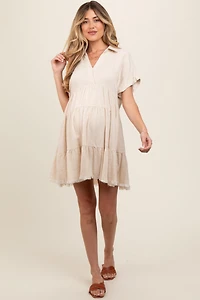 Pinkblush Maternity Cream Tiered Linen Dress