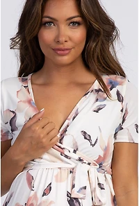 Pinkblush Maternity Ivory Watercolor Floral Hi-Low Wrap Dress