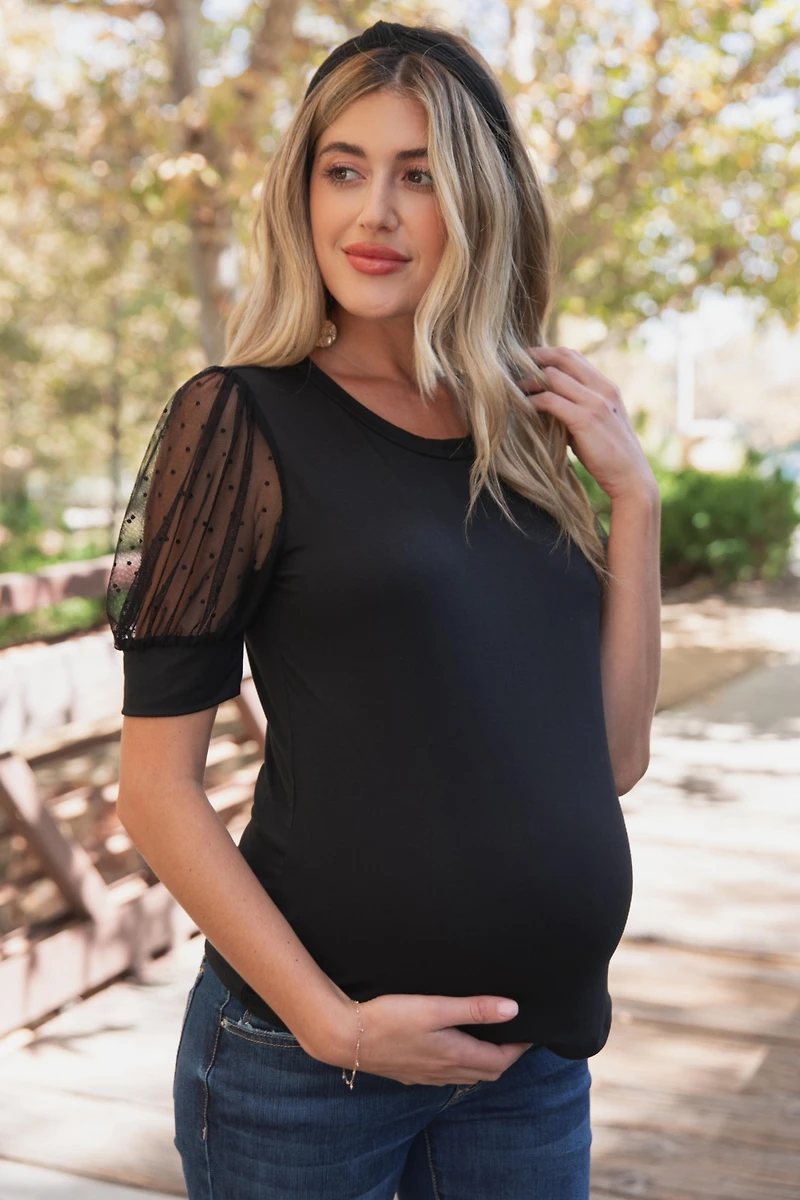 Pinkblush Maternity Black Mesh Sleeve Top