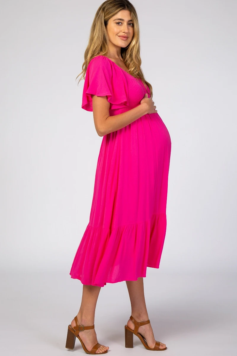 Pinkblush Maternity Fuchsia Smocked Ruffle Dress