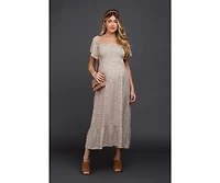Pinkblush Maternity Ivory Floral Smocked Maxi Dress