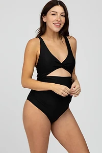 Pinkblush Maternity Black Ruched Sides Front Cutout One Piece Swimsuit
