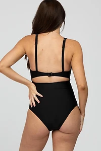 Pinkblush Maternity Black Ruched Sides Front Cutout One Piece Swimsuit