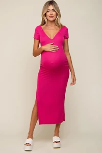 Pinkblush Maternity Black Basic Ribbed Side Slit Midi Dress