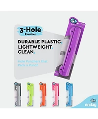 3 Hole Punch Pink, Portable Puncher for Ring Binder, Sheets Capacity, Removable Chip Tray, 10” Ruler School, Office, 1 Pc-by Enday
