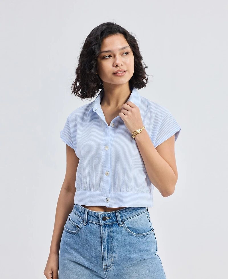 Reistor Women's Oversized Crop Shirt Classic Stripes