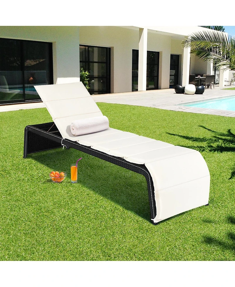 Gymax Adjustable Rattan Recliner Chaise Lounge Chair w/ Cushion Outdoor Patio