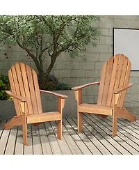 Gymax 2PCS Wooden Classic Adirondack Chair Lounge Chair Outdoor Patio