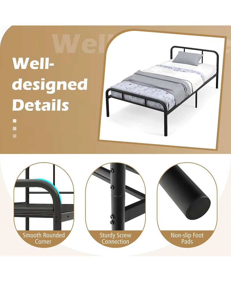 Gymax Twin Bed Frame Metal Platform Bed Base w/ Headboard & Footboard Under Bed Storage