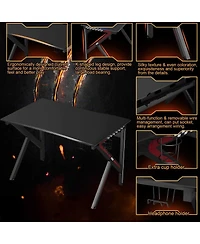K-Shaped Gaming Desk with Cup Holder Headphone