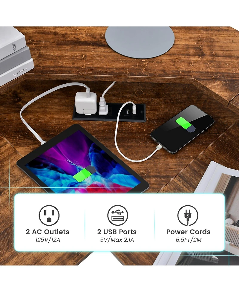 L-shaped Computer Desk with Power Outlet and Monitor Stand