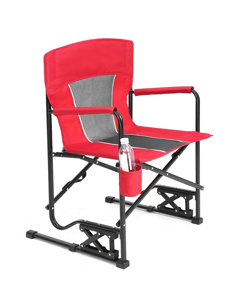 Mondawe Outdoor Freestyle Rocker Camping Chair Portable Folding Rocking Chair with Solid, Durable Armrests, Drink Holder & Comfortable Backrest