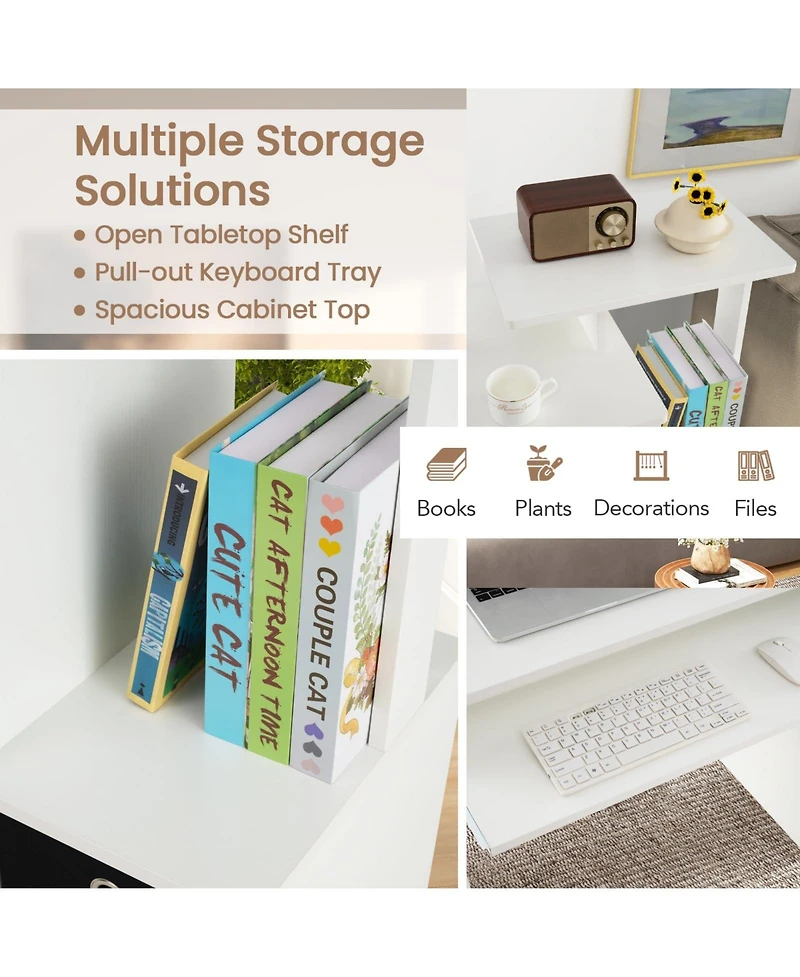 Space-saving Computer Desk with Pull-out Keyboard Tray
