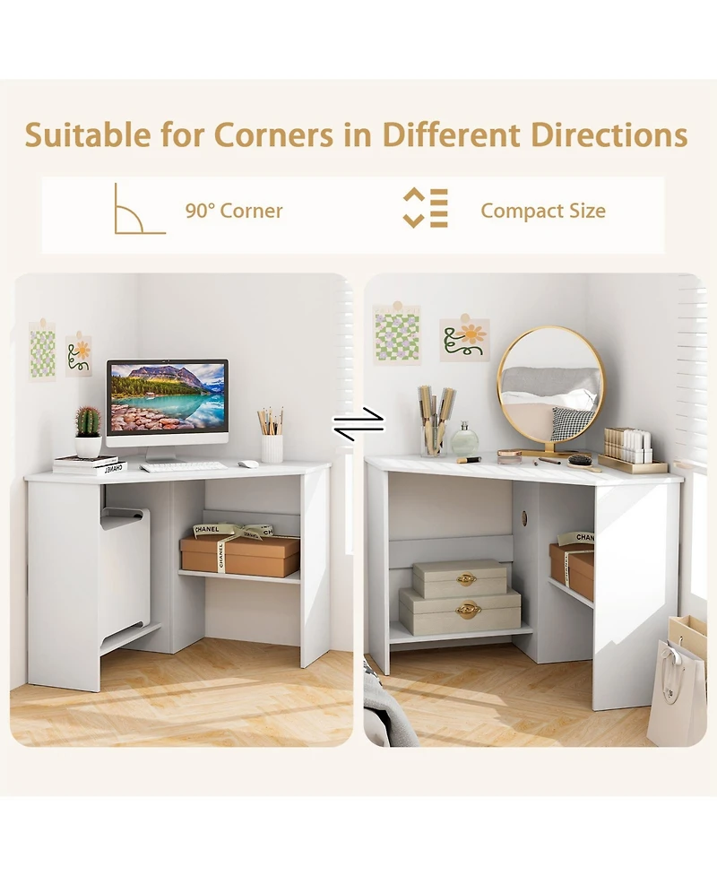 Corner Computer Desk Triangle Writing Workstation with Storage Shelf