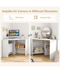 Corner Computer Desk Triangle Writing Workstation with Storage Shelf