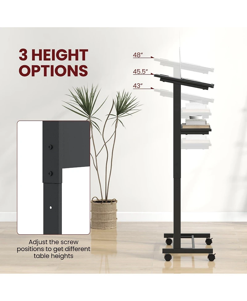 3-Position Height Adjustable Lectern Table with Tilted Tabletop