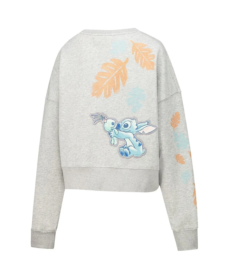 Freeze Max Women's Heather Gray Lilo and Stitch Hold on Tight Loose Fit Cropped Pullover Sweatshirt
