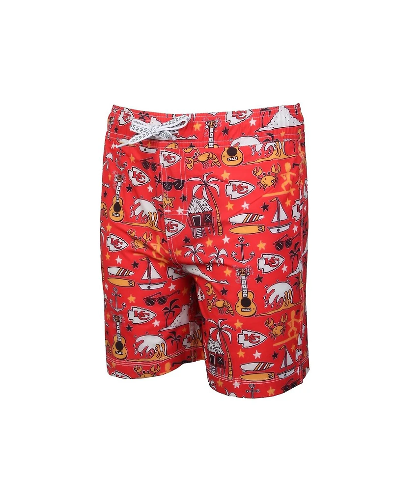 Wes & Willy Big Boys and Girls Red Kansas City Chiefs Luau Swim Trunks