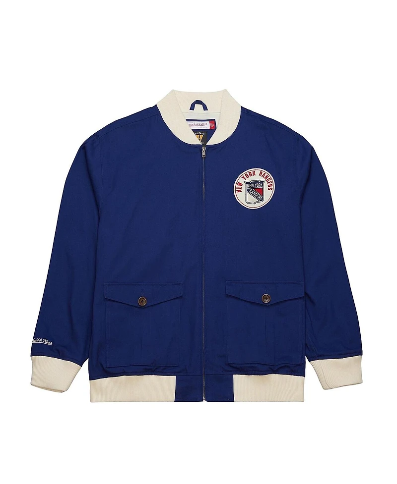 Mitchell & Ness Men's Blue New York Rangers Vintage Coaches Cotton Twill Full-Zip Jacket