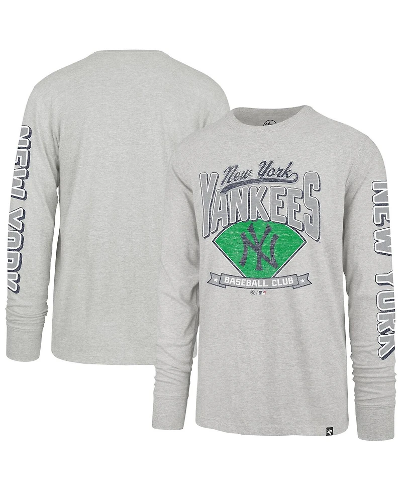 '47 Brand Men's Gray New York Yankees Big Tall Distressed Franklin Long Sleeve T-Shirt