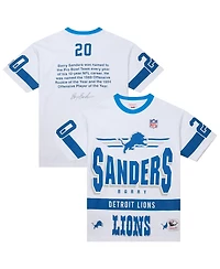 Mitchell & Ness Men's Barry Sanders White Detroit Lions Name Number Team Origins Vintage Logo T-Shirt