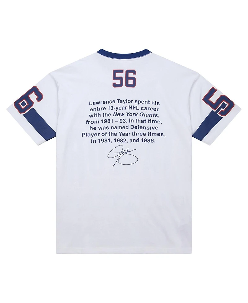 Mitchell & Ness Men's Lawrence Taylor White New York Giants Name Number Team Origins Vintage Logo T-Shirt