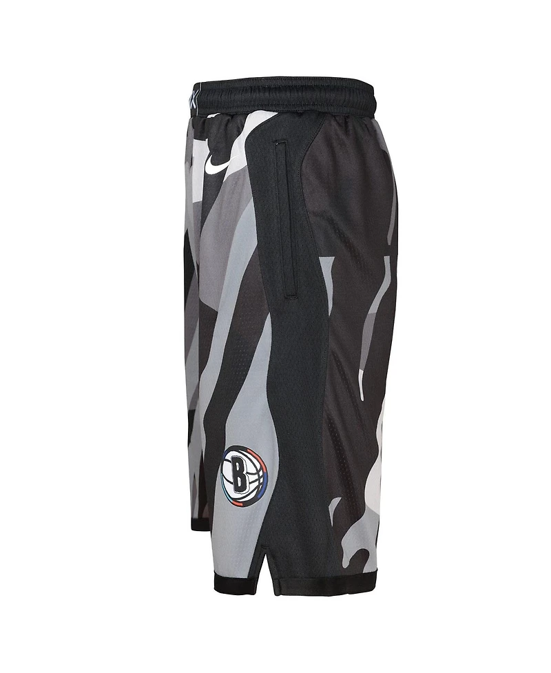 Nike Big Boys and Girls Black Brooklyn Nets 2024/25 City Edition Swingman Performance Shorts