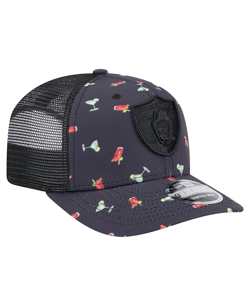 New Era Men's Navy/Black Las Vegas Raiders Adventure Drinks Pattern 9SEVENTY Stretch Snap Hat