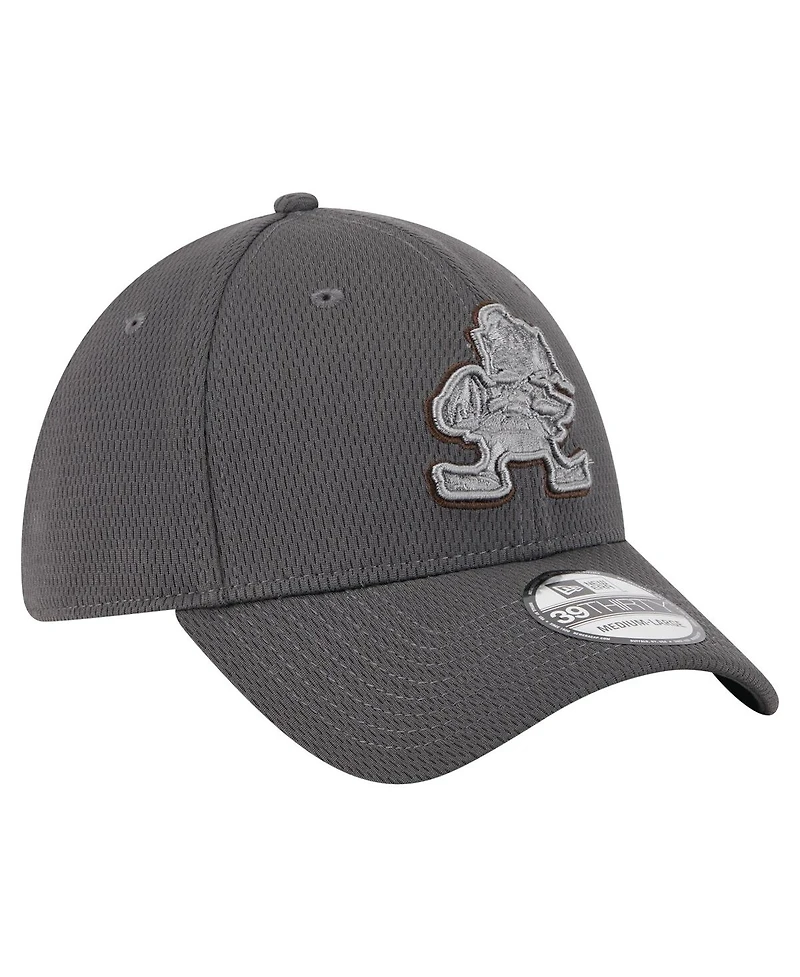 New Era Men's Graphite Cleveland Browns Throwback Logo Main 39THIRTY Flex Hat