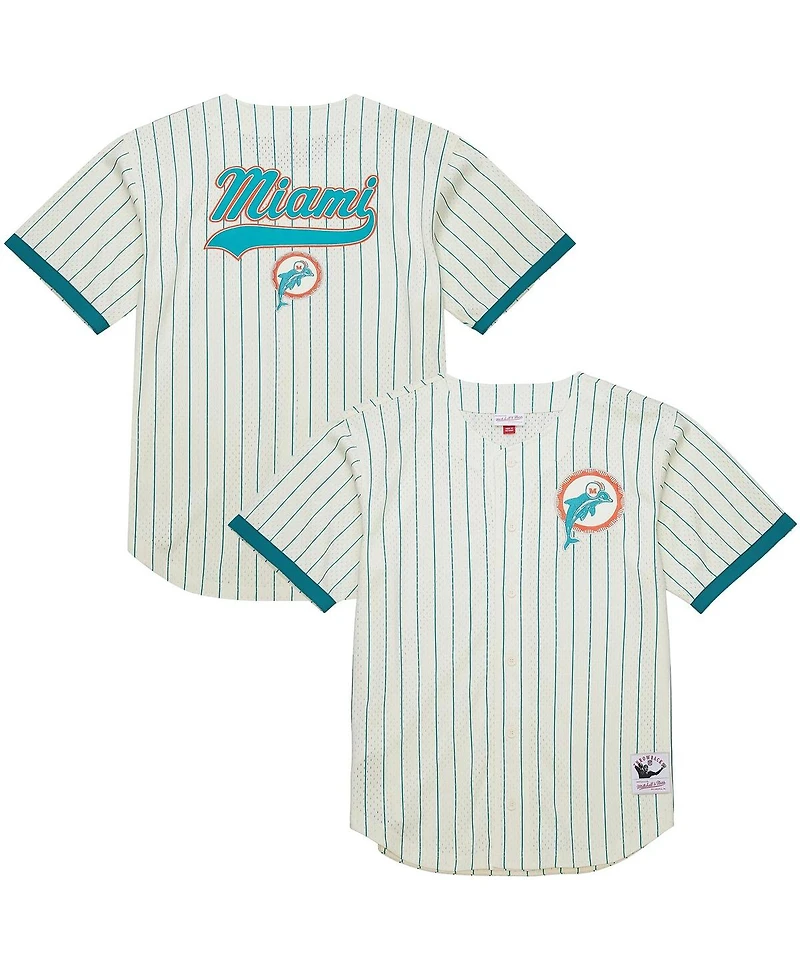 Mitchell & Ness Men's Cream Miami Dolphins Final Seconds Vintage Logo Mesh Button-Up Shirt