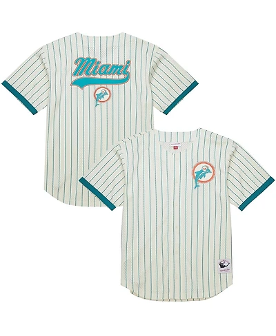 Mitchell & Ness Men's Cream Miami Dolphins Final Seconds Vintage Logo Mesh Button-Up Shirt