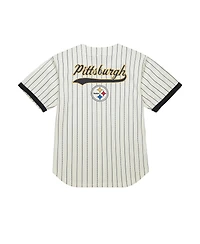 Mitchell & Ness Men's Cream Pittsburgh Steelers Final Seconds Vintage Logo Mesh Button-Up Shirt