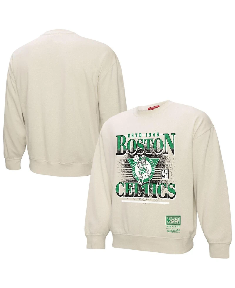 Mitchell & Ness Women's Cream Boston Celtics Oversprayed Pullover Sweatshirt