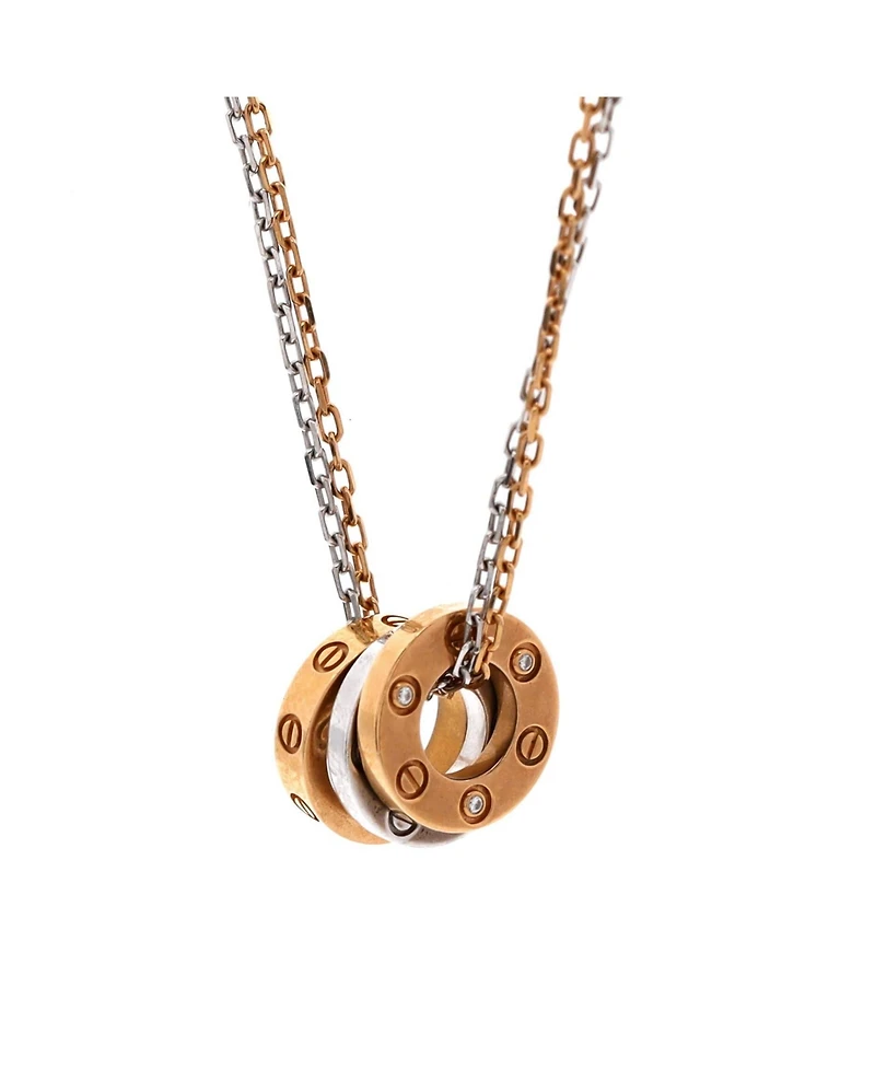 Pre-Owned Cartier Love 3 Ring Pendant Necklace 18K Rose Gold and 18K White Gold with Diamonds