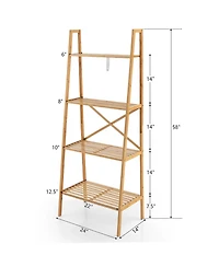 Gymax 2PCS 4-Tier Bamboo Ladder Bookshelf 58'' Display Shelf Storage Rack Plant Stand