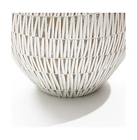 LuxenHome White with Gold V-Pattern Polyresin 12-Inch Round Planter