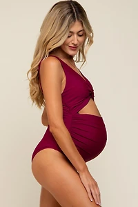 Pinkblush Maternity Plum Ruched Sides Front Cutout One Piece Swimsuit