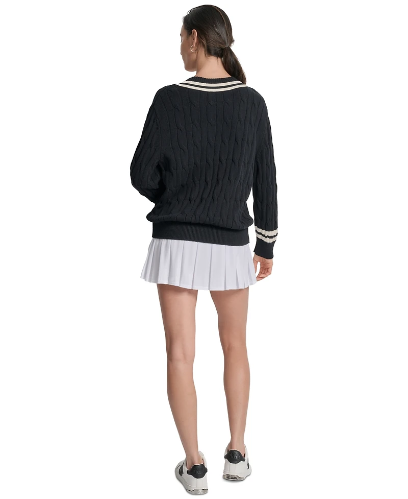 Dkny Sport Women's Cotton Cable Knit V-Neck Sweater