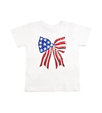 Sweet Wink Toddler Girls Patriotic Sequin Bow Patch Short Sleeve T-Shirt