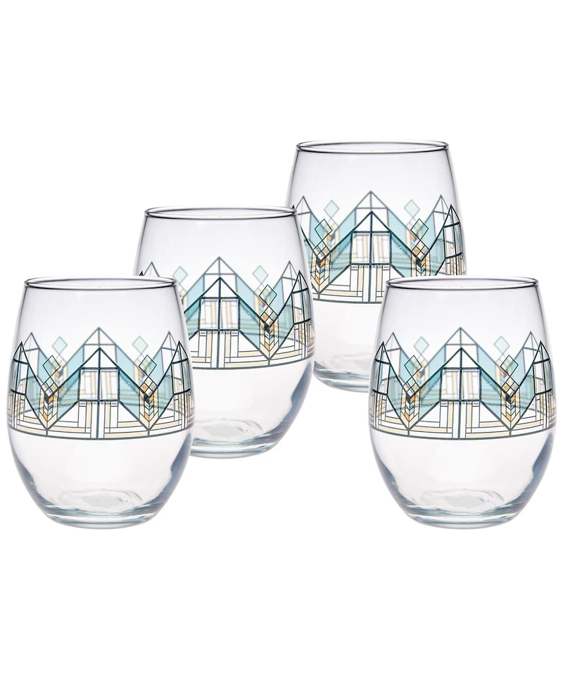 Frank Lloyd Wright Lake Geneva Tulip Stemless Wine Glasses, Set of 4
