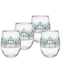 Frank Lloyd Wright Lake Geneva Tulip Stemless Wine Glasses, Set of 4